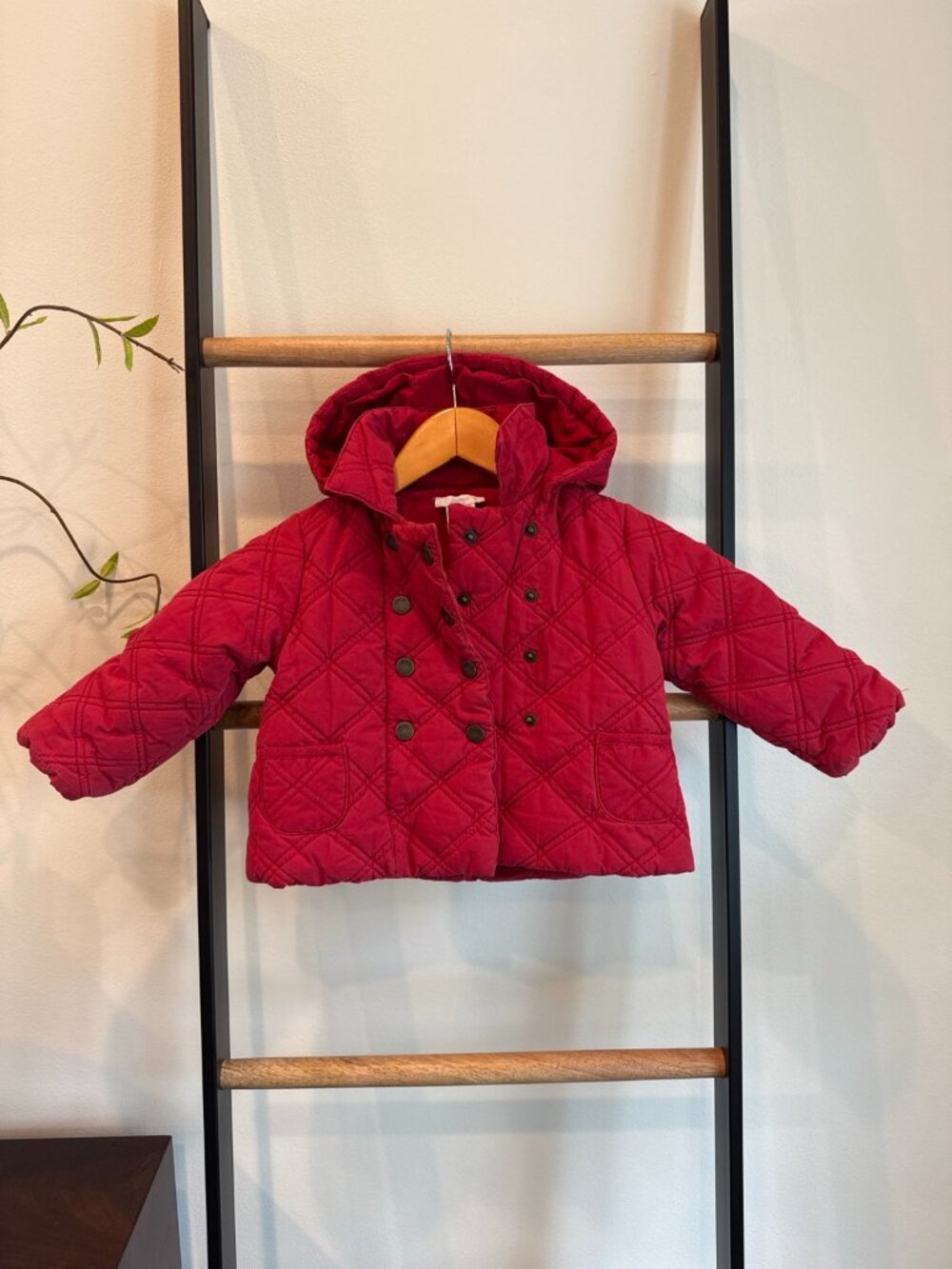 Janie and Jack Girls Red Quilted Hooded Jacket 18 months
